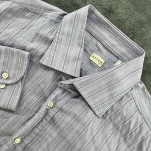 Aster 1973 Button Down Shirt Men 44 Blue Pink Stripe 100% Cotton Made in Italy